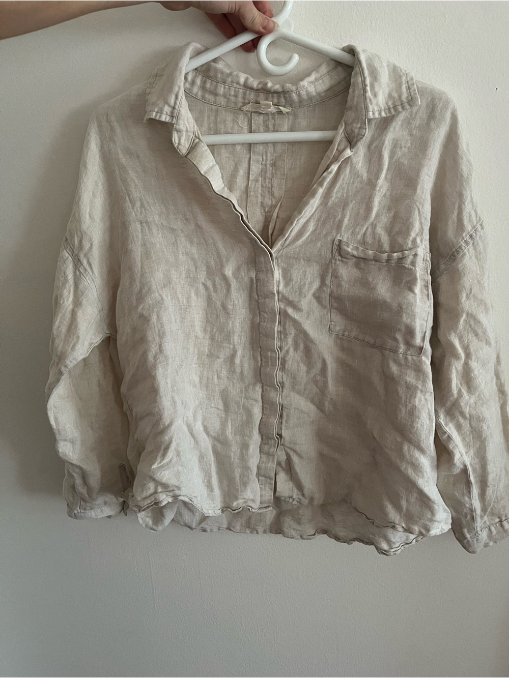 Light Beige Linen Button-Front Women's Top
